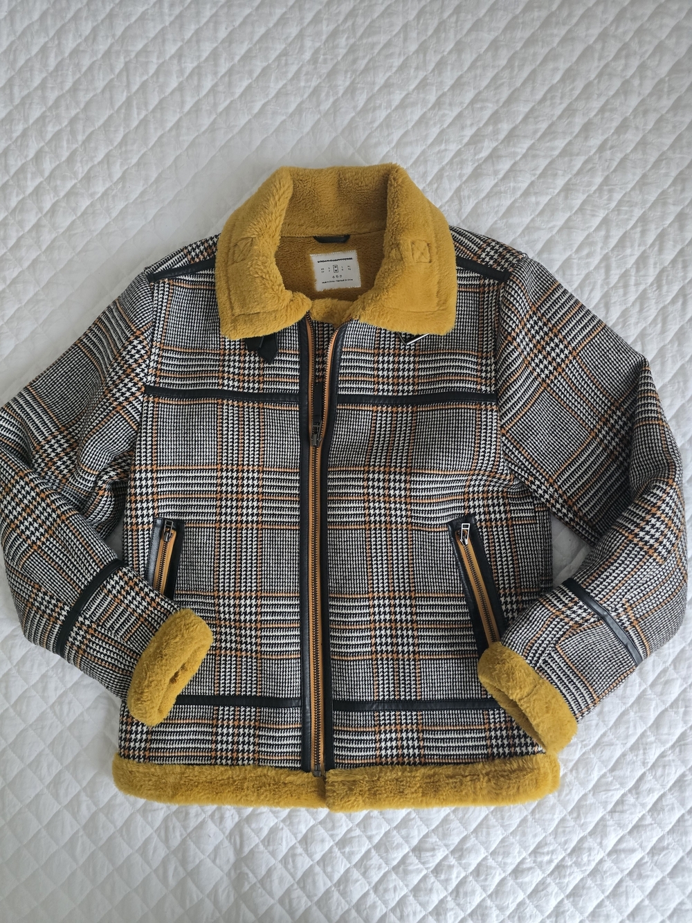 Urban Outfitters Plaid Bomber Jacket with Mustard Trim Size M